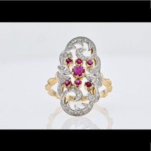 🌹FINAL PRICE REDUCTION $1000🌹14k 20’s-30’s N-S Diamond & Ruby Dinner Ring.